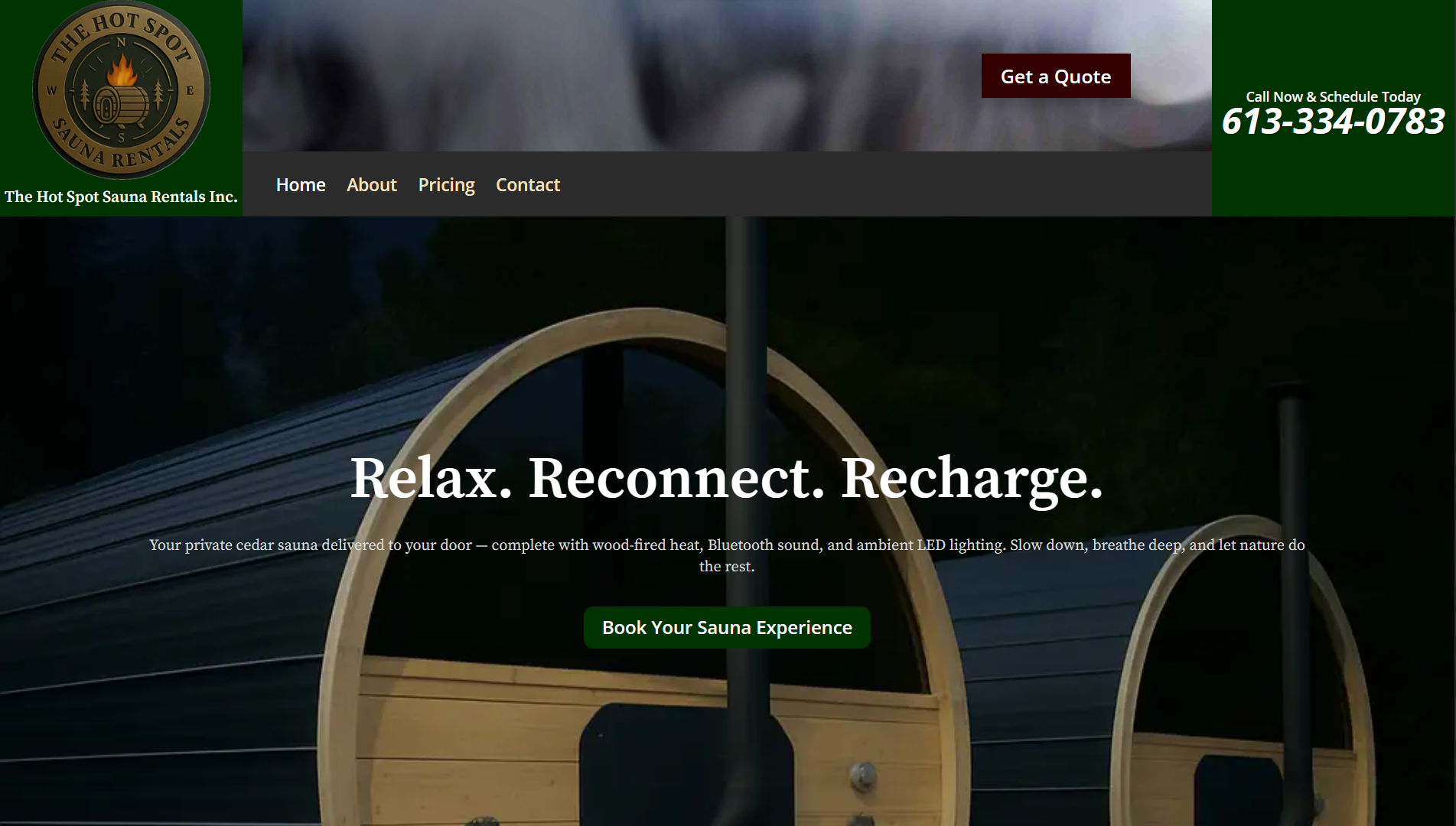 The Hot Spot Sauna Rentals website screenshot